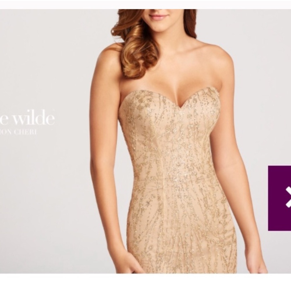 Gold Glitter Strapless Dress Mermaid Style Gem